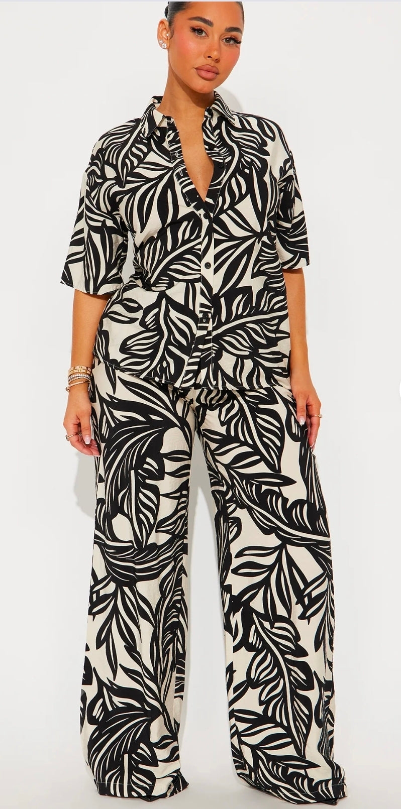 Palm Pants Set - Black & White