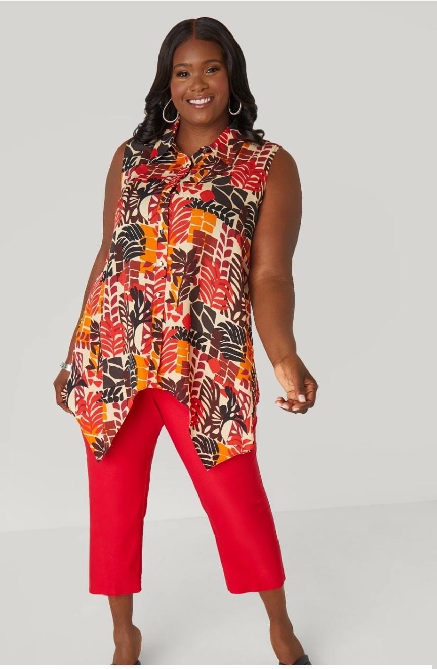 Leaf Print Hi-low Top