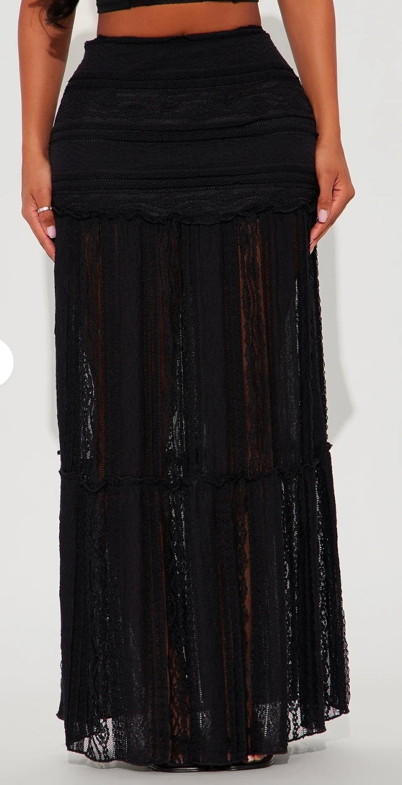Know Your Worth Lace Maxi Skirt  - Black