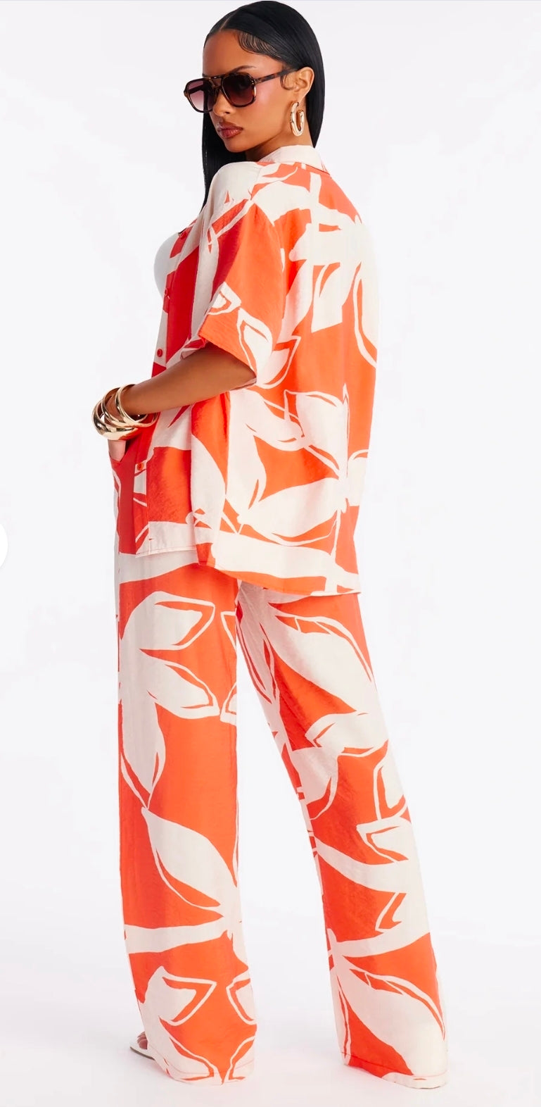 Ready for Vacation Wide Leg Pants Set - Orange