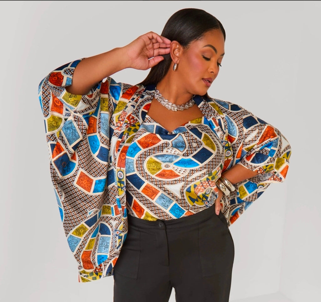Board Print Kimono Set