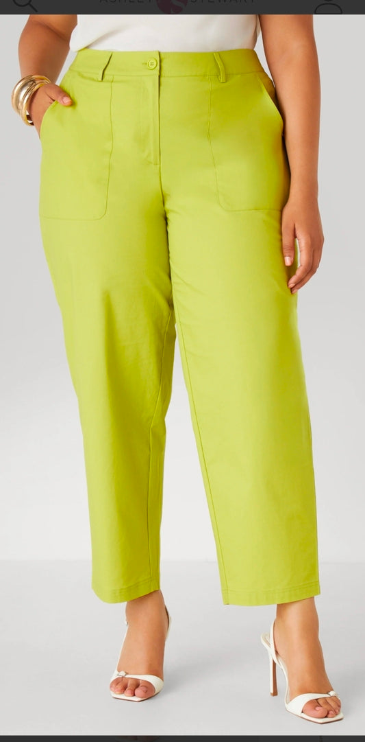 Tapered stretch Cotton Pants - Lime Green