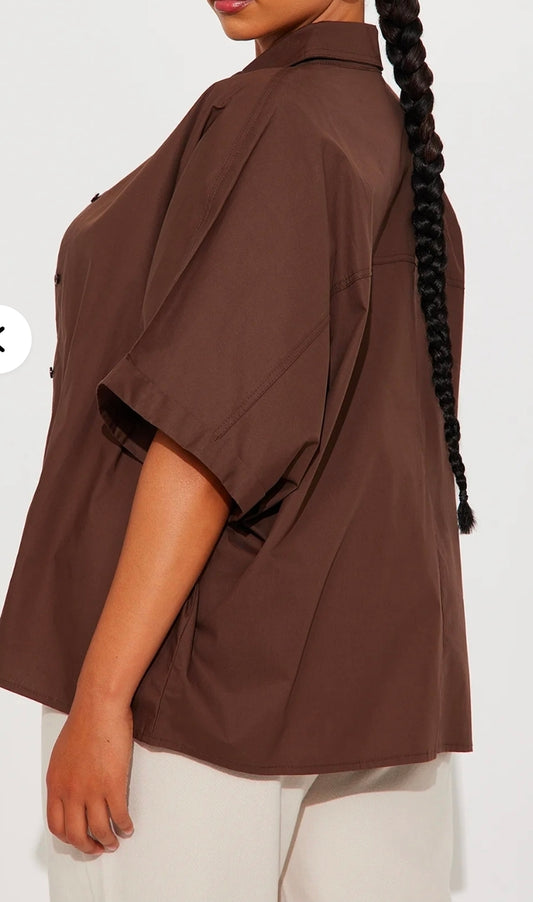 Oversized Button-up Cotton Shirt - Chocolate