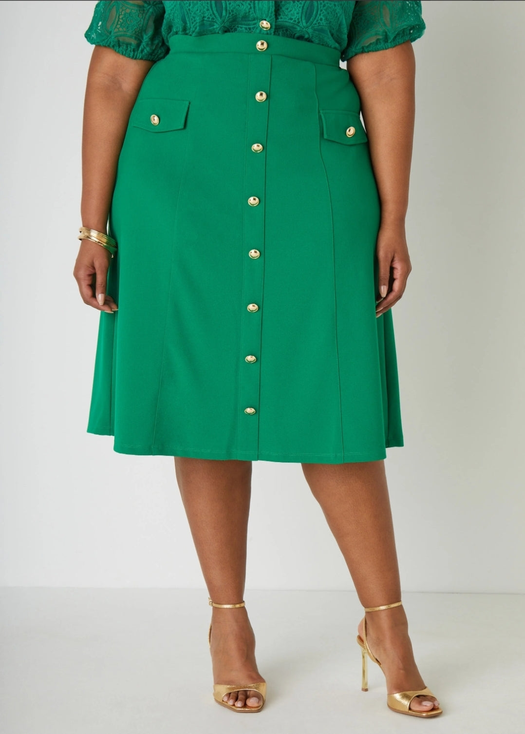 2PC SKIRT Set with Gold Buttons - Green